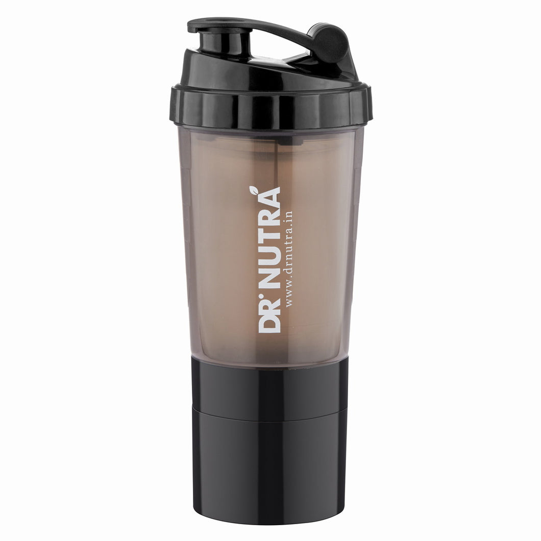 Dr.NUTRA Spider Gym Shaker Bottle,  Leak Proof, with 2 Storage Compartment,-500Ml (Black)